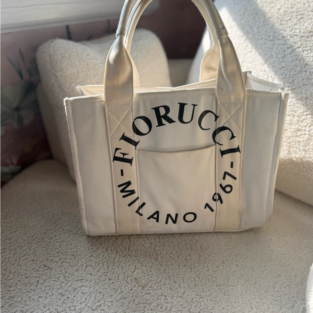 Fiorucci Cream Tote with Black Logo